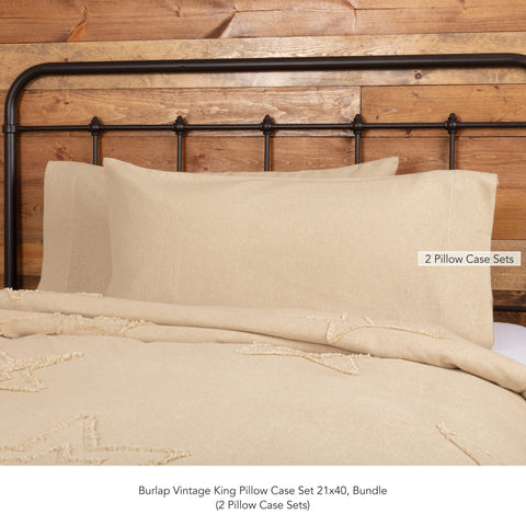 Burlap Vintage King Pillow Case Set 21x40 Bundle (2-Pillow Case Sets)
