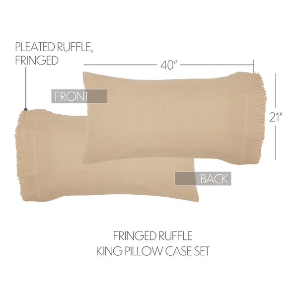Burlap Vintage King Pillow Case w/ Fringed Ruffle Set 21x40 Bundle (2-Pillow Case Sets)