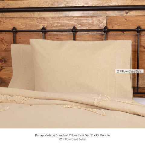 Burlap Vintage Standard Pillow Case Set 21x30 Bundle (2-Pillow Case Sets)