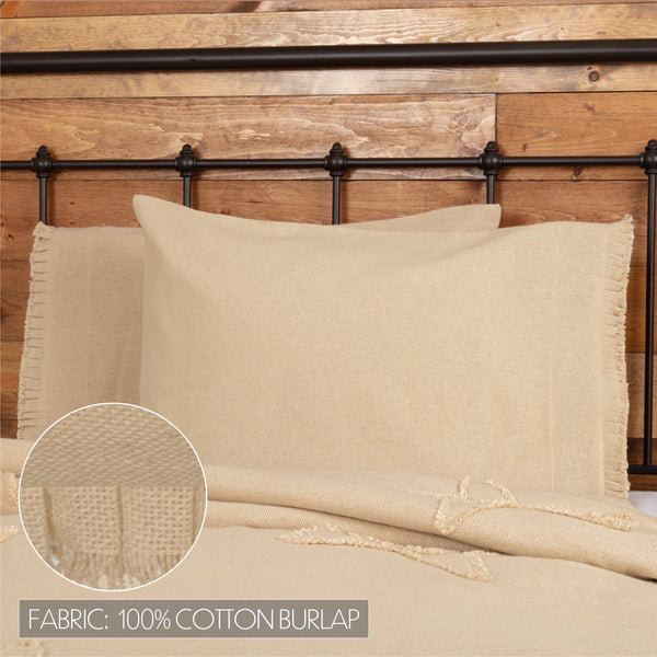 Burlap Vintage Standard Pillow Case w/ Fringed Ruffle Set 21x30 Bundle (2-Pillow Case Sets)