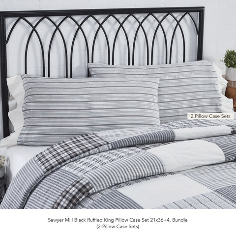Sawyer Mill Black Ruffled King Pillow Case Set 21x36+4 Bundle (2-Pillow Case Sets)