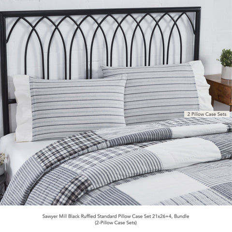 Sawyer Mill Black Ruffled Standard Pillow Case Set 21x26+4 Bundle (2-Pillow Case Sets)