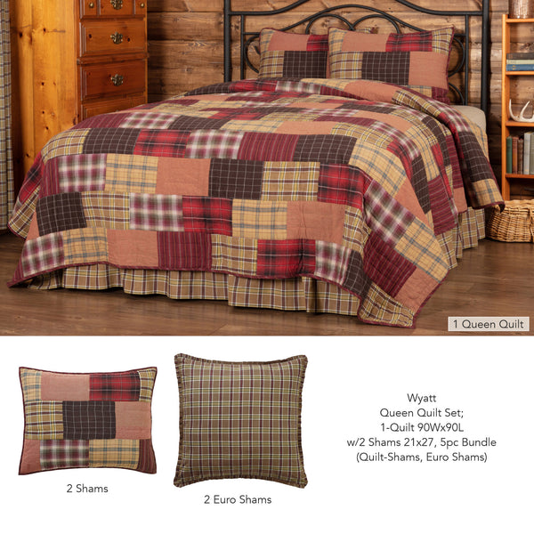 Wyatt Queen Quilt Set; 1-Quilt 90Wx90L w/2 Shams 21x27 5pc Bundle (Quilt-Shams, Euro Shams)