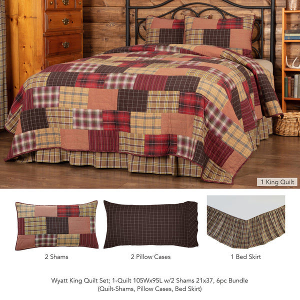 Wyatt King Quilt Set; 1-Quilt 105Wx95L w/2 Shams 21x37 6pc Bundle (Quilt-Shams, Pillow Cases, Bed Skirt)