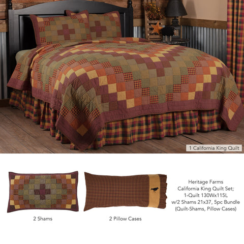 Heritage Farms California King Quilt Set; 1-Quilt 130Wx115L w/2 Shams 21x37 5pc Bundle (Quilt-Shams, Pillow Cases) Clearance All Sales Final