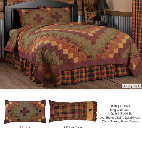 Heritage Farms King Quilt Set; 1-Quilt 105Wx95L w/2 Shams 21x37 5pc Bundle (Quilt-Shams, Pillow Cases) - Clearance All Sales Final