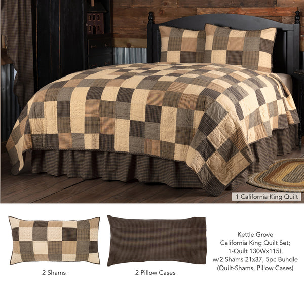 Kettle Grove California King Quilt Set; 1-Quilt 130Wx115L w/2 Shams 21x37 5pc Bundle (Quilt-Shams, Pillow Cases)