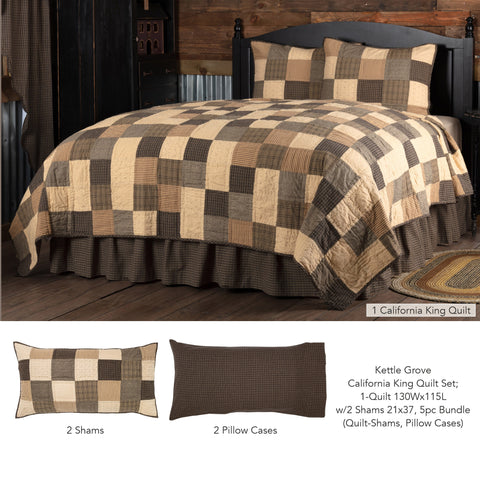 Kettle Grove California King Quilt Set; 1-Quilt 130Wx115L w/2 Shams 21x37 5pc Bundle (Quilt-Shams, Pillow Cases)