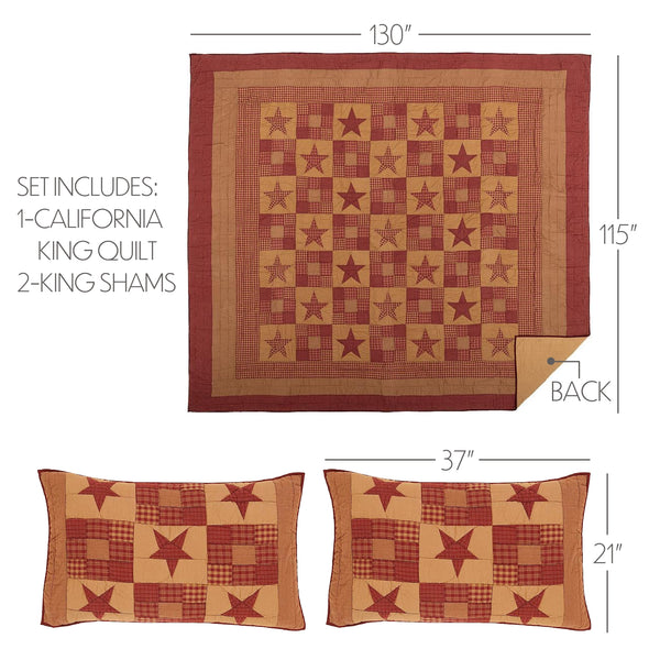 Ninepatch Star California King Quilt Set; 1-Quilt 130Wx115L w/2 Shams 21x37 5pc Bundle (Quilt-Shams, Pillow Cases)