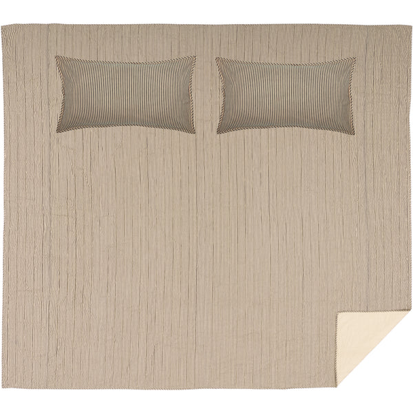 Sawyer Mill Charcoal Ticking Stripe California King Quilt Set; 1-Quilt 130Wx115L w/2 Shams 21x37 5pc Bundle (Quilt-Shams, Pillow Cases) - Clearance All Sales Final