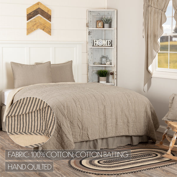 Sawyer Mill Charcoal Ticking Stripe King Quilt Set; 1-Quilt 105Wx95L w/2 Shams 21x37 5pc Bundle (Quilt-Shams, Pillow Cases) - Clearance All Sales Final