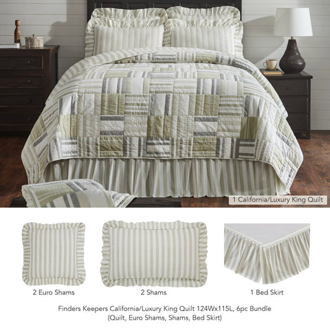 Finders Keepers California/Luxury King Quilt 124Wx115L 6pc Bundle (Quilt, Euro Shams, Shams, Bed Skirt)