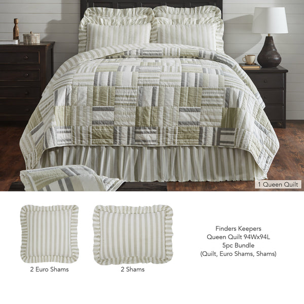 Finders Keepers Queen Quilt 94Wx94L 5pc Bundle (Quilt, Euro Shams, Shams)