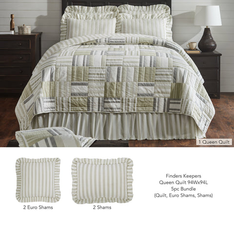Finders Keepers Queen Quilt 94Wx94L 5pc Bundle (Quilt, Euro Shams, Shams)