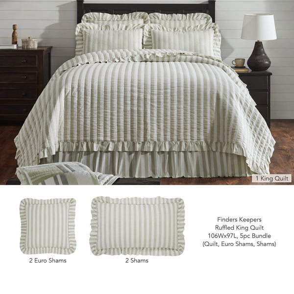 Finders Keepers Ruffled King Quilt 106Wx97L 5pc Bundle (Quilt, Euro Shams, Shams)
