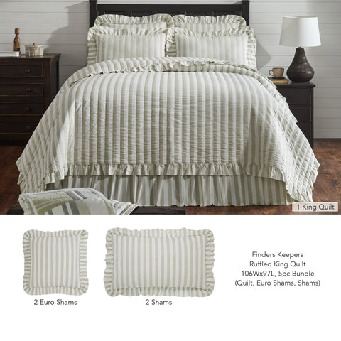 Finders Keepers Ruffled King Quilt 106Wx97L 5pc Bundle (Quilt, Euro Shams, Shams)