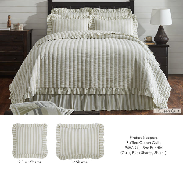 Finders Keepers Ruffled Queen Quilt 94Wx94L 5pc Bundle (Quilt, Euro Shams, Shams)