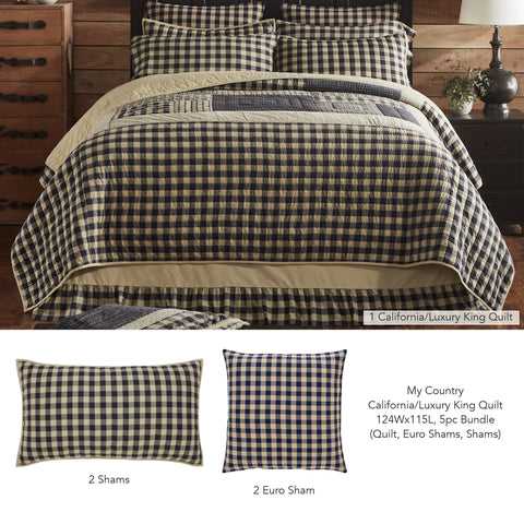 My Country California/Luxury King Quilt 124Wx115L 5pc Bundle (Quilt, Euro Shams, Shams) - Clearance All Sales Final