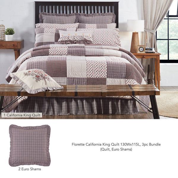 Florette California King Quilt 130Wx115L 3pc Bundle (Quilt, Euro Shams)