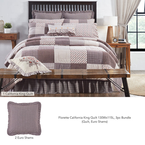 Florette California King Quilt 130Wx115L 3pc Bundle (Quilt, Euro Shams)