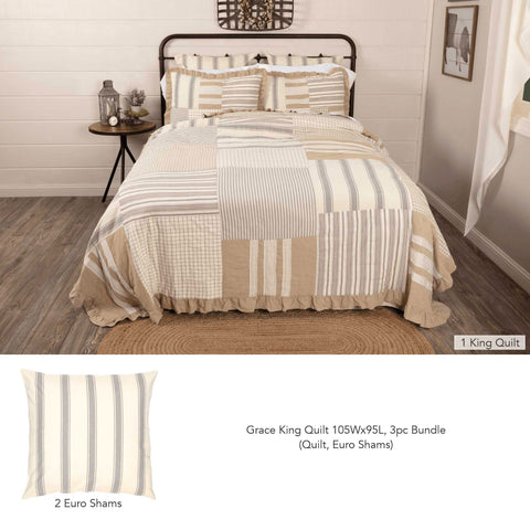 Grace King Quilt 105Wx95L 3pc Bundle (Quilt, Euro Shams)