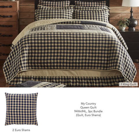 My Country Queen Quilt 94Wx94L 3pc Bundle (Quilt, Euro Shams) - Clearance All Sales Final