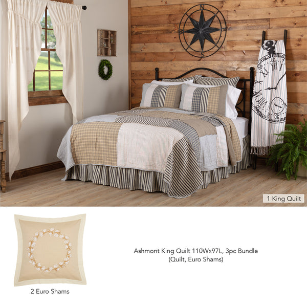 Ashmont King Quilt 110Wx97L 3pc Bundle (Quilt, Euro Shams)