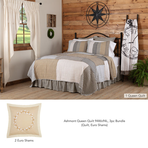 Ashmont Queen Quilt 94Wx94L 3pc Bundle (Quilt, Euro Shams)