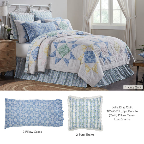 Jolie King Quilt 105Wx95L 5pc Bundle (Quilt, Pillow Cases, Euro Shams) - Clearance All Sales Final