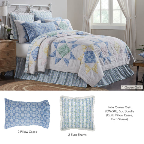 Jolie Queen Quilt 90Wx90L 5pc Bundle (Quilt, Pillow Cases, Euro Shams) - Clearance All Sales Final