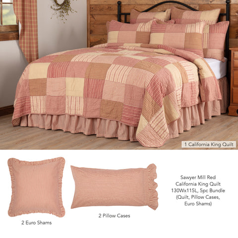 Sawyer Mill Red California King Quilt 130Wx115L 5pc Bundle (Quilt, Pillow Cases, Euro Shams)