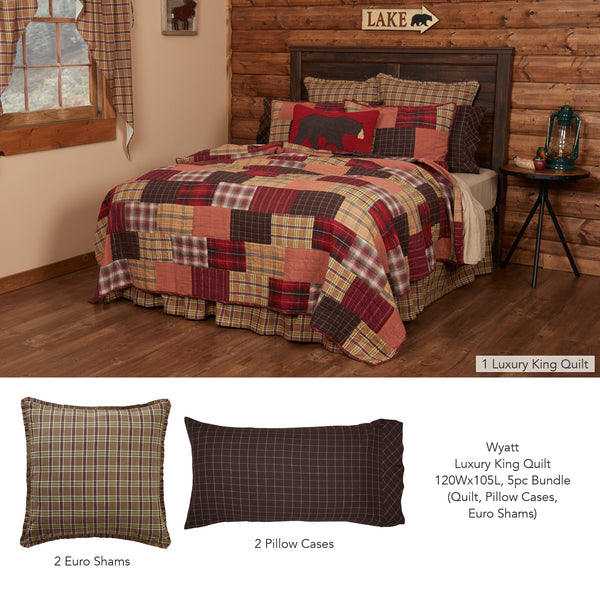 Wyatt Luxury King Quilt 120Wx105L 5pc Bundle (Quilt, Pillow Cases, Euro Shams)