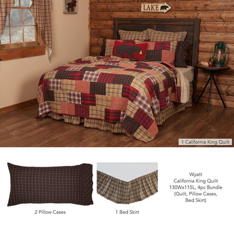 Wyatt California King Quilt 130Wx115L 4pc Bundle (Quilt, Pillow Cases, Bed Skirt)