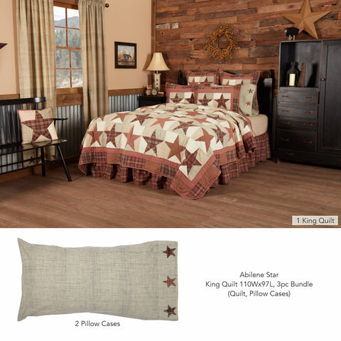 Abilene Star King Quilt 110Wx97L 3pc Bundle (Quilt, Pillow Cases) - Clearance All Sales Final