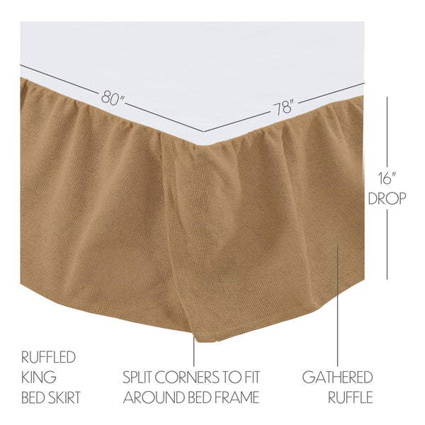 Burlap Natural Ruffled King Bed Skirt 78x80x16 3pc Bundle (Bed Skirt, Pillow Cases)