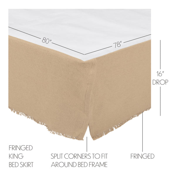 Burlap Vintage Fringed King Bed Skirt 78x80x16 3pc Bundle (Bed Skirt, Pillow Cases)