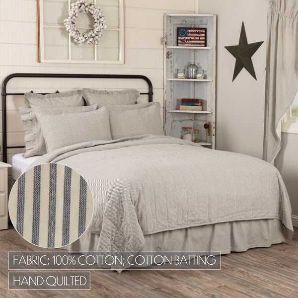Hatteras Seersucker Blue Ticking Stripe California King Quilt Coverlet 130Wx115L 3pc Bundle (Coverlet, Pillow Cases)