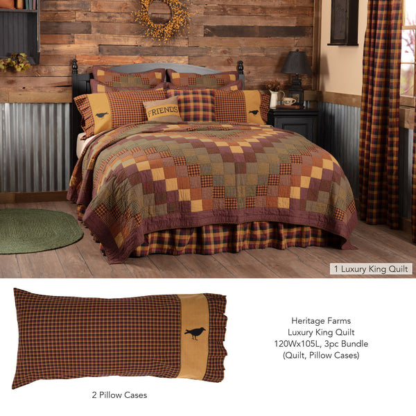 Heritage Farms Luxury King Quilt 120Wx105L 3pc Bundle (Quilt, Pillow Cases) - Clearance All Sales Final