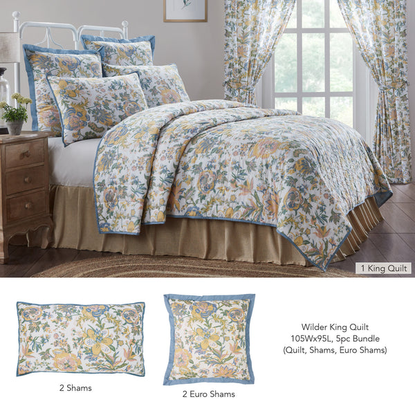 Wilder King Quilt 105Wx95L 5pc Bundle (Quilt, Shams, Euro Shams)
