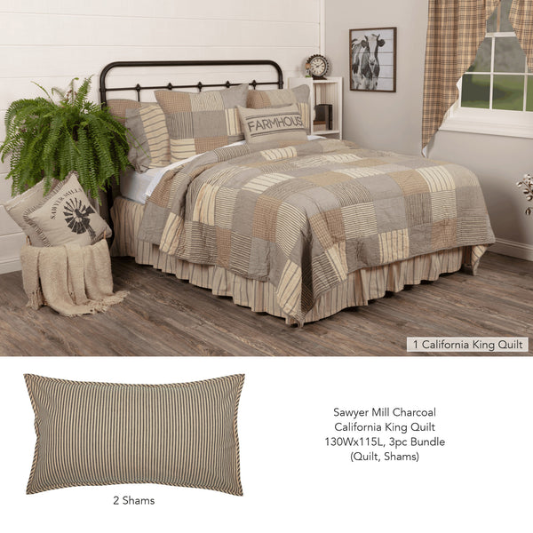 Sawyer Mill Charcoal California King Quilt 130Wx115L 3pc Bundle (Quilt, Shams)