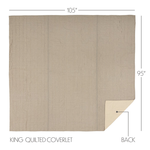 Sawyer Mill Charcoal Ticking Stripe King Quilt Coverlet 105Wx95L 3pc Bundle (Coverlet, Shams)