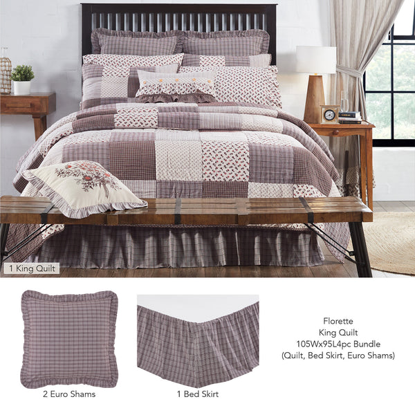 Florette King Quilt 105Wx95L 4pc Bundle (Quilt, Bed Skirt, Euro Shams)