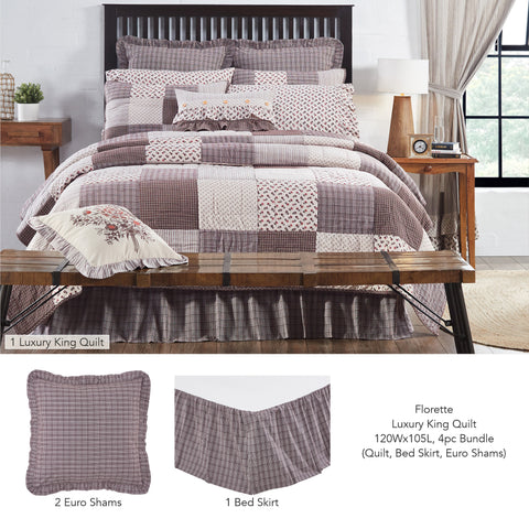 Florette Luxury King Quilt 120Wx105L 4pc Bundle (Quilt, Bed Skirt, Euro Shams)