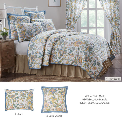 Wilder Twin Quilt 68Wx86L 4pc Bundle (Quilt, Sham, Euro Shams)