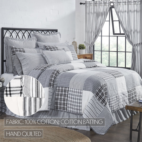 Sawyer Mill Black King Quilt 105Wx95L 4pc Bundle (Quilt, Bed Skirt, Pillow Cases) - Clearance All Sales Final