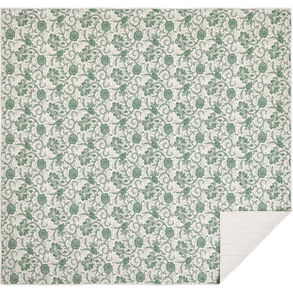 Dorset Green Floral King Quilt 105Wx95L 8pc Bundle (Quilt, Bed Skirt, Pillow Cases, Shams, Euro Shams)