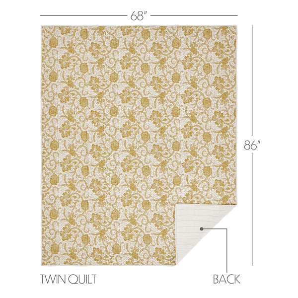 Dorset Gold Floral Twin Quilt 68Wx86L 6pc Bundle (Quilt, Bed Skirt, Pillow Cases, Sham, Euro Sham)