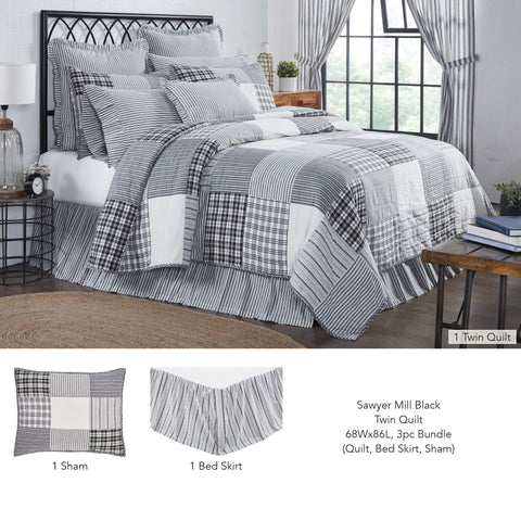 Sawyer Mill Black Twin Quilt 68Wx86L 3pc Bundle (Quilt, Bed Skirt, Sham) - Clearance All Sales Final