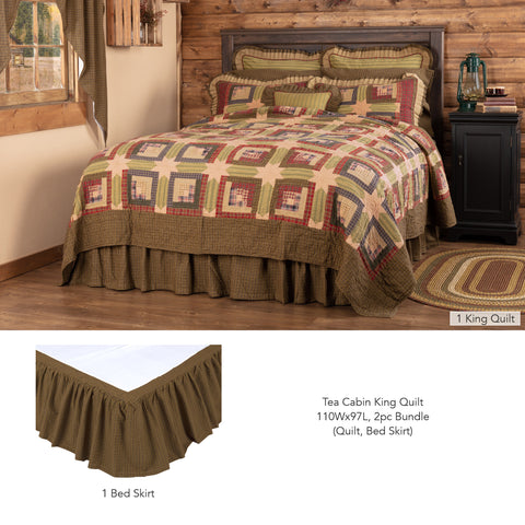 Tea Cabin King Quilt 110Wx97L 2pc Bundle (Quilt, Bed Skirt) - Clearance All Sales Final