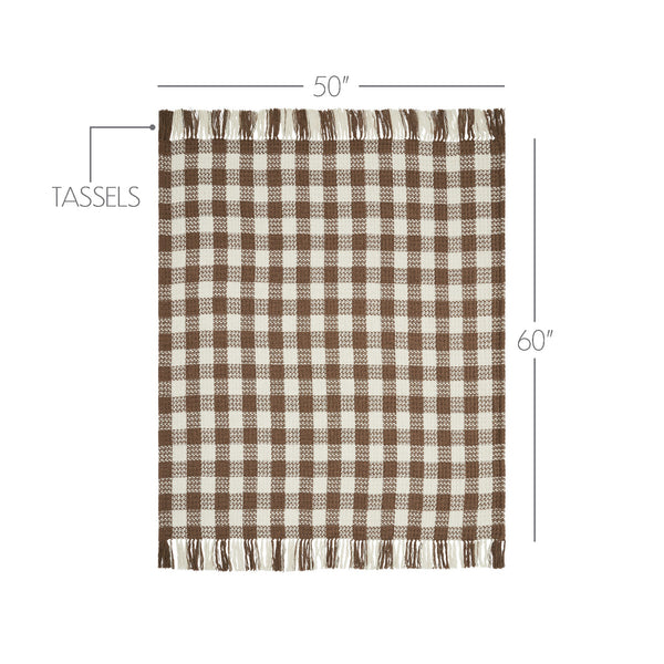 Cocoa Brown Woven Check Throw Blanket with Fringe 50x60